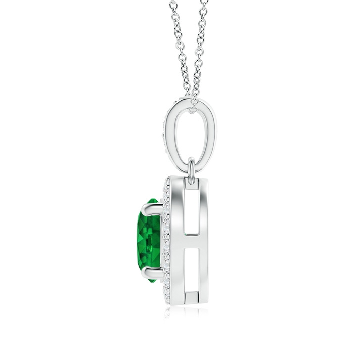6mm AAAA Floating Emerald Pendant with Diamond Halo in P950 Platinum product image
