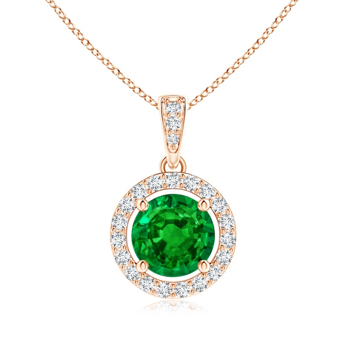 6mm AAAA Floating Emerald Pendant with Diamond Halo in Rose Gold