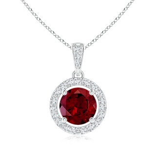 8mm AAA Floating Garnet Pendant with Diamond Halo in White Gold