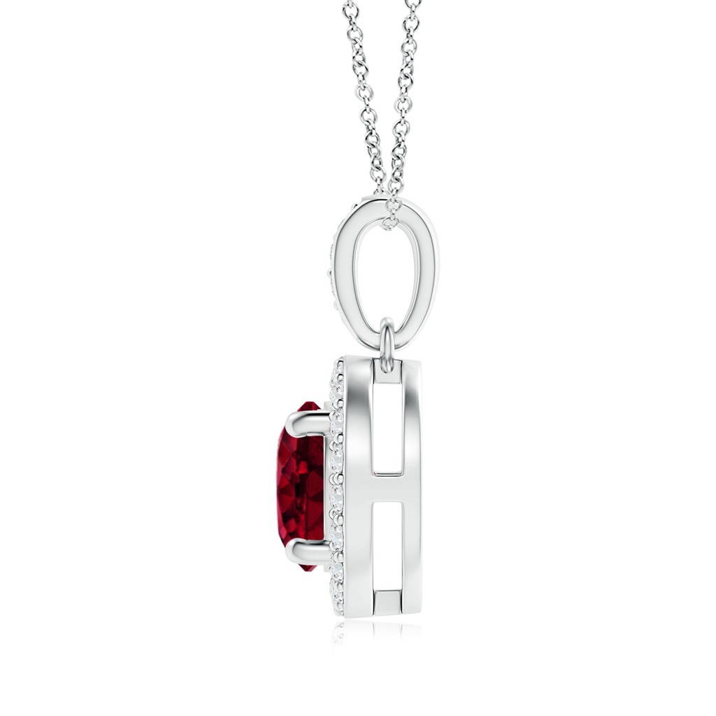 8mm AAA Floating Garnet Pendant with Diamond Halo in White Gold Side 1