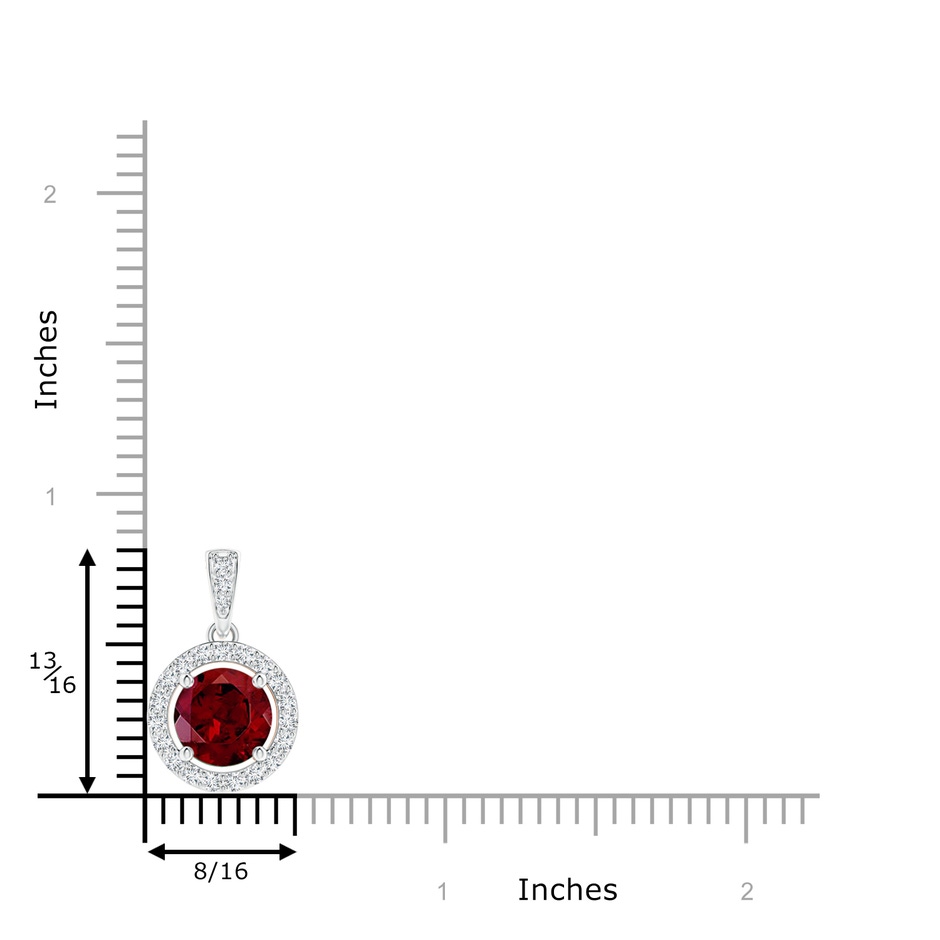 8mm AAA Floating Garnet Pendant with Diamond Halo in White Gold Ruler