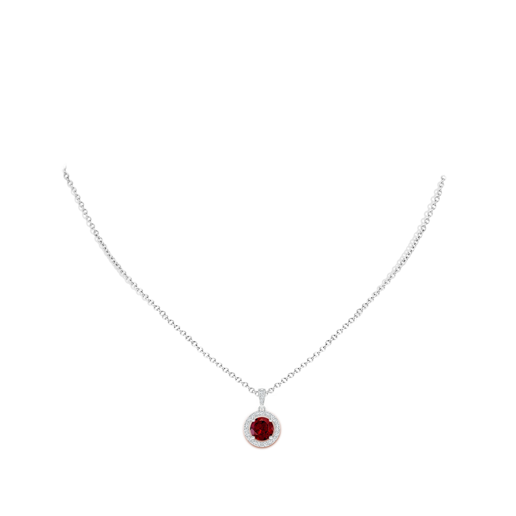 8mm AAA Floating Garnet Pendant with Diamond Halo in White Gold Body-Neck