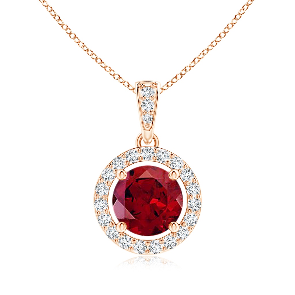 8mm AAAA Floating Garnet Pendant with Diamond Halo in Rose Gold
