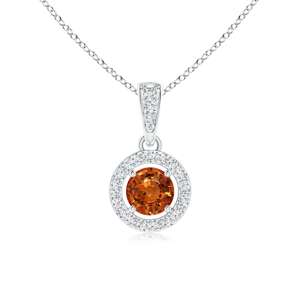 4mm AAAA Floating Orange Sapphire Pendant with Diamond Halo in P950 Platinum