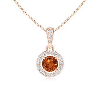 4mm AAAA Floating Orange Sapphire Pendant with Diamond Halo in Rose Gold