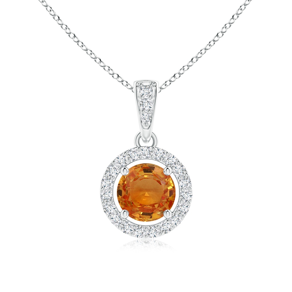 5mm AAA Floating Orange Sapphire Pendant with Diamond Halo in White Gold