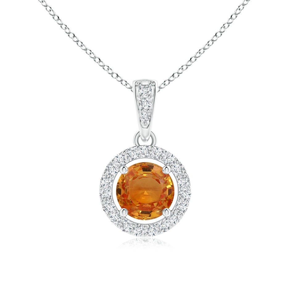 5mm AAA Floating Orange Sapphire Pendant with Diamond Halo in White Gold 