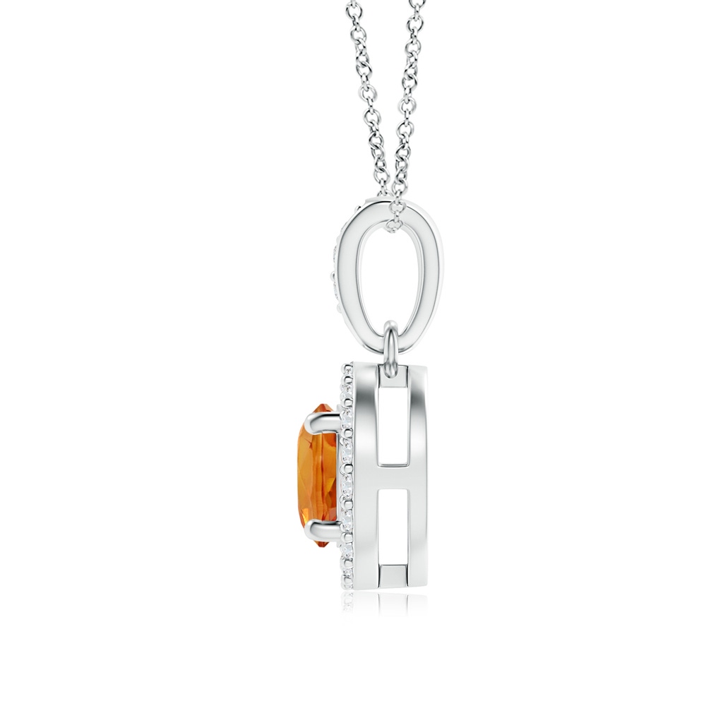 5mm AAA Floating Orange Sapphire Pendant with Diamond Halo in White Gold Side 1