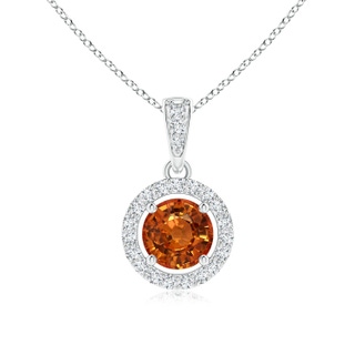 5mm AAAA Floating Orange Sapphire Pendant with Diamond Halo in P950 Platinum