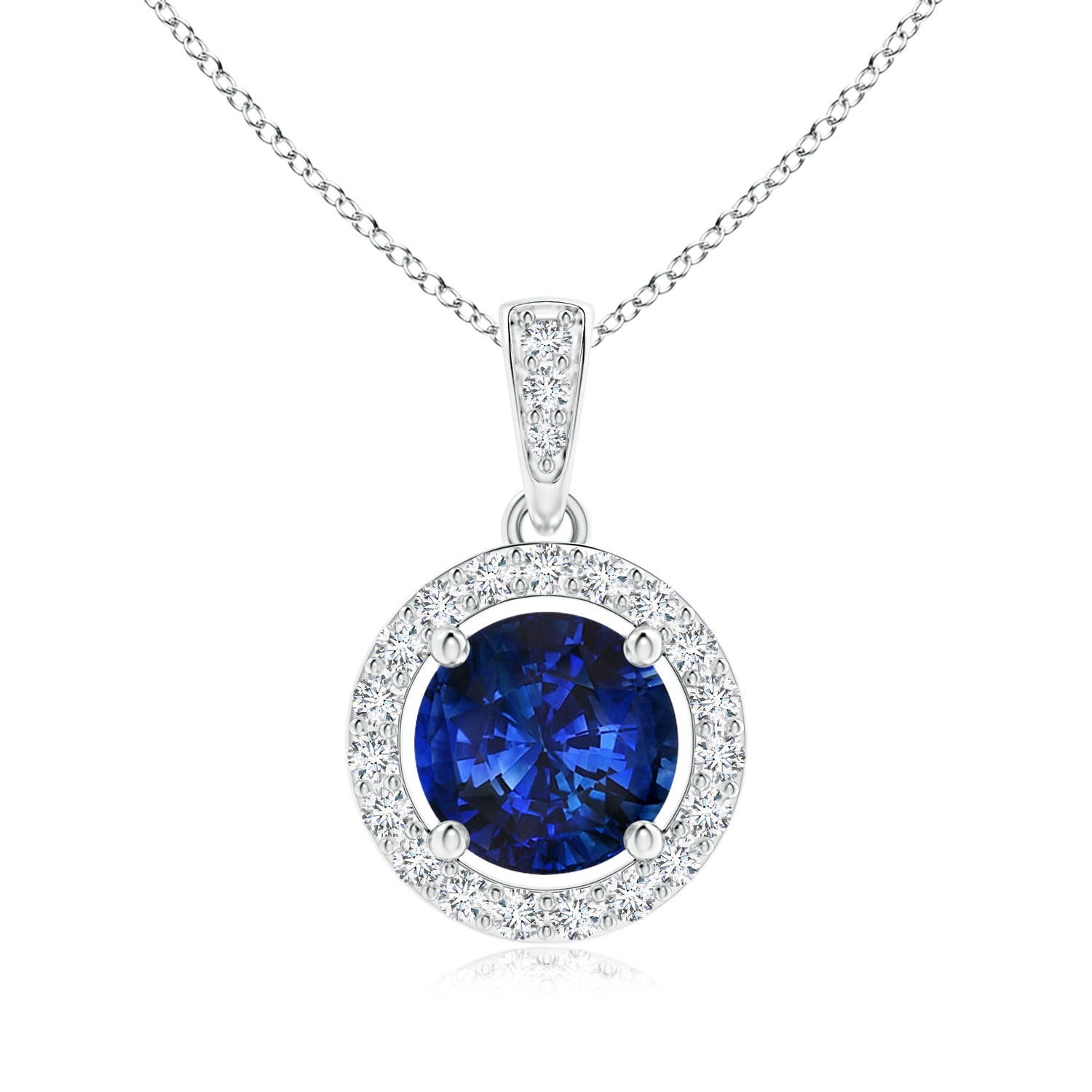 7.86-7.95x5.54mm AAA GIA Certified Floating Sapphire Pendant with Diamond Halo in 18CT White Gold