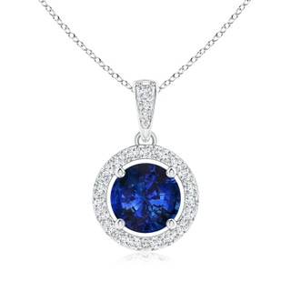 7.86-7.95x5.54mm AAA GIA Certified Floating Sapphire Pendant with Diamond Halo in White Gold