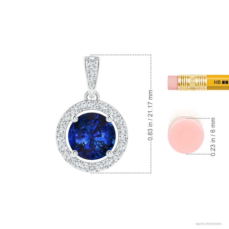 7.86-7.95x5.54mm AAA GIA Certified Floating Sapphire Pendant with Diamond Halo in White Gold ruler