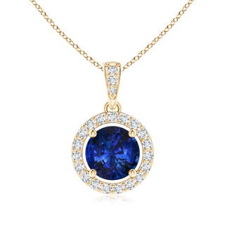 7.86-7.95x5.54mm AAA GIA Certified Floating Sapphire Pendant with Diamond Halo in Yellow Gold