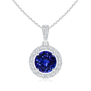 8.15x8.11x5.07mm AAAA GIA Certified Floating Tanzanite Pendant with Diamond Halo in 18K White Gold
