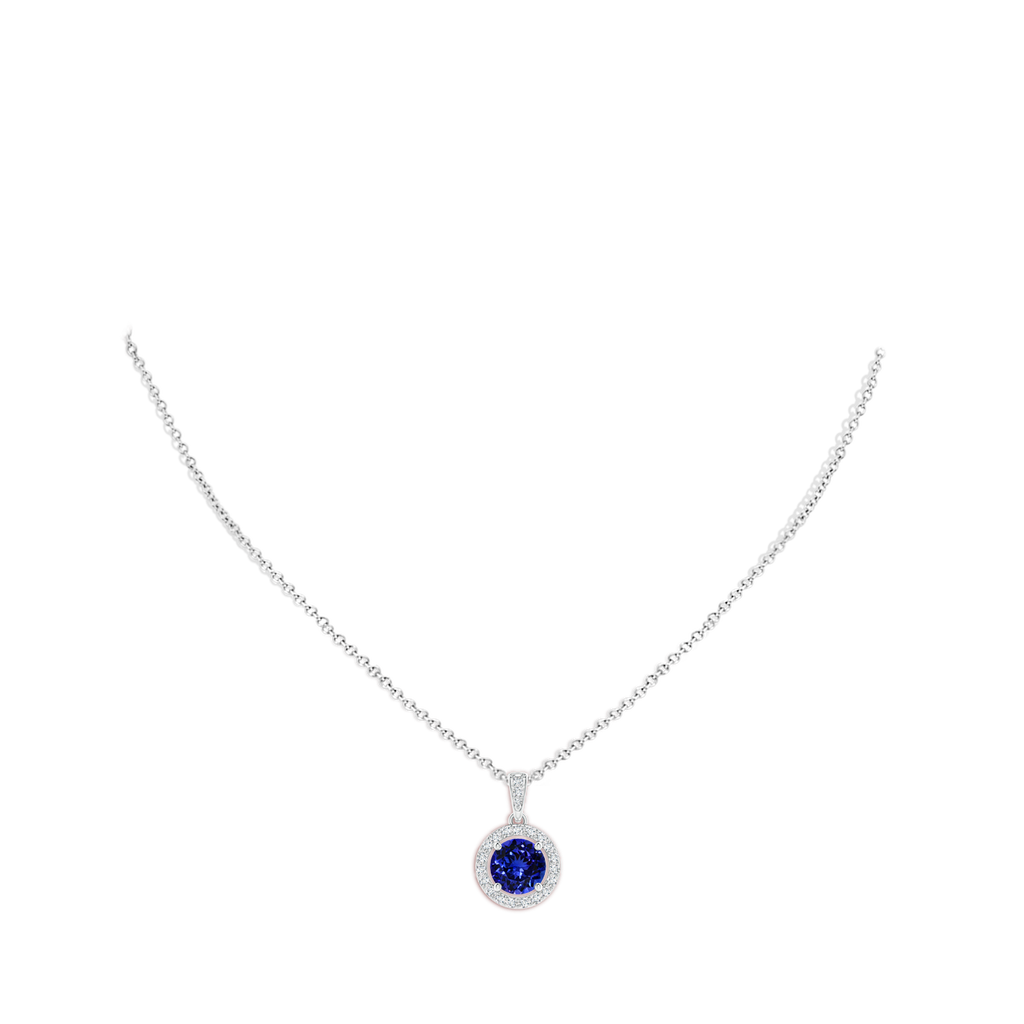 8.15x8.11x5.07mm AAAA GIA Certified Floating Tanzanite Pendant with Diamond Halo in 18K White Gold pen