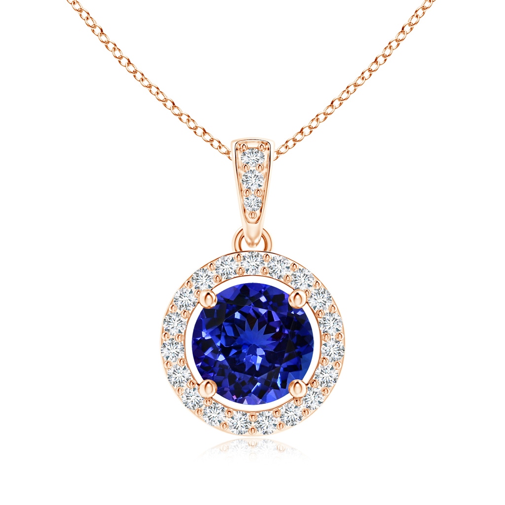 8.15x8.11x5.07mm AAAA GIA Certified Floating Tanzanite Pendant with Diamond Halo in Rose Gold