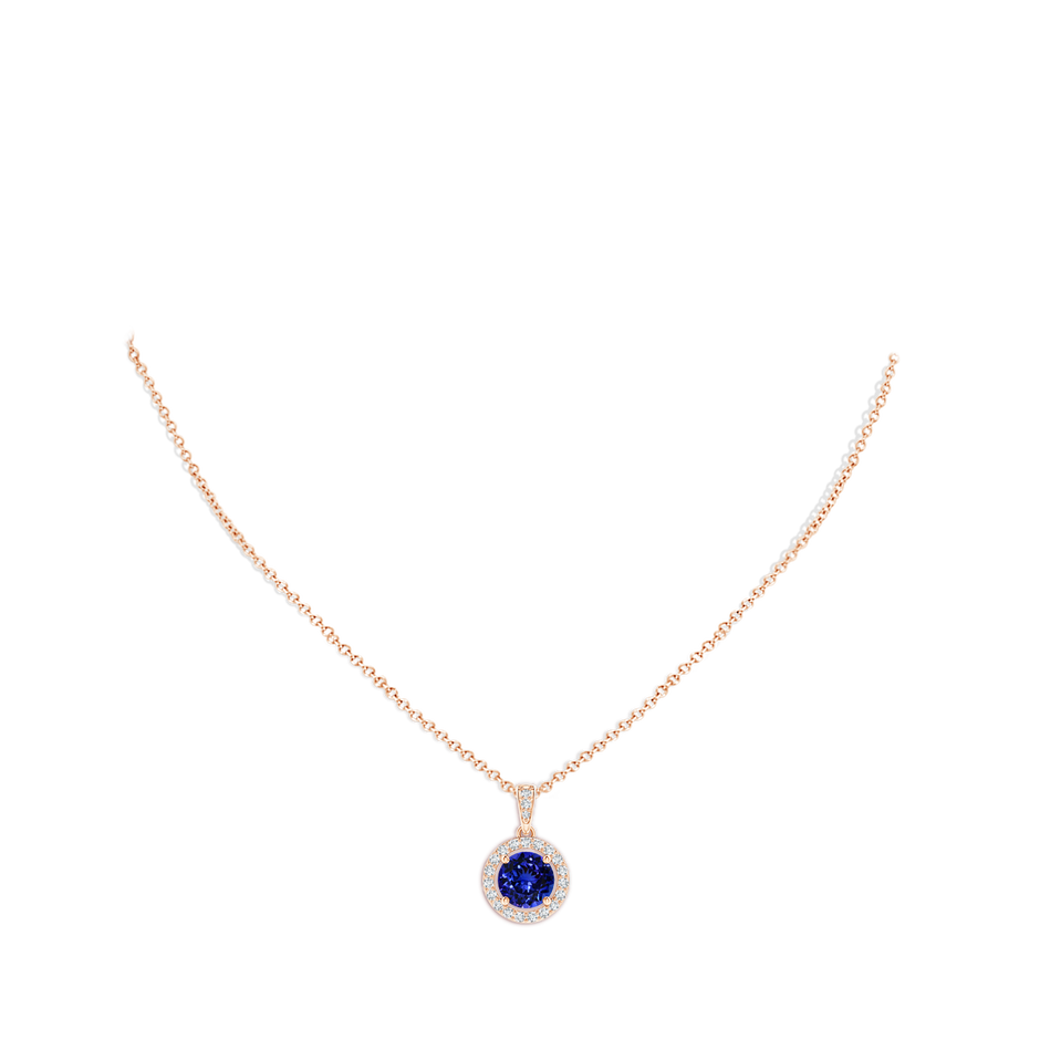 8.15x8.11x5.07mm AAAA GIA Certified Floating Tanzanite Pendant with Diamond Halo in Rose Gold pen