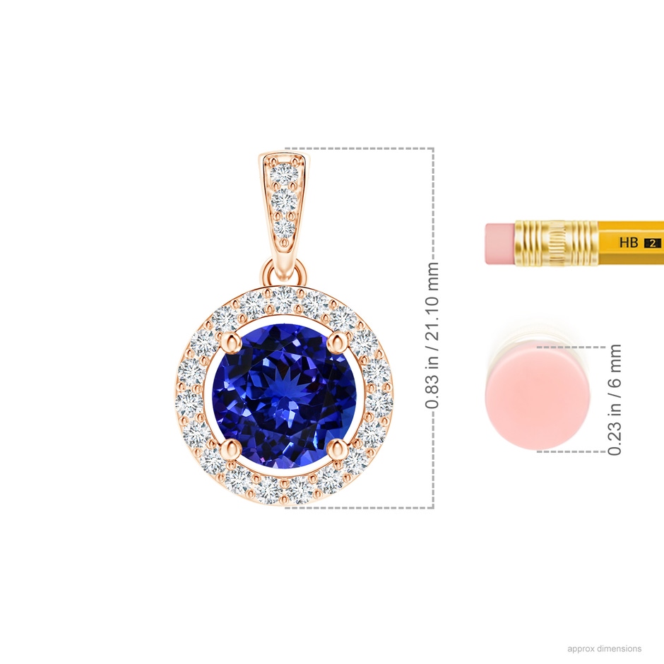 8.15x8.11x5.07mm AAAA GIA Certified Floating Tanzanite Pendant with Diamond Halo in Rose Gold ruler