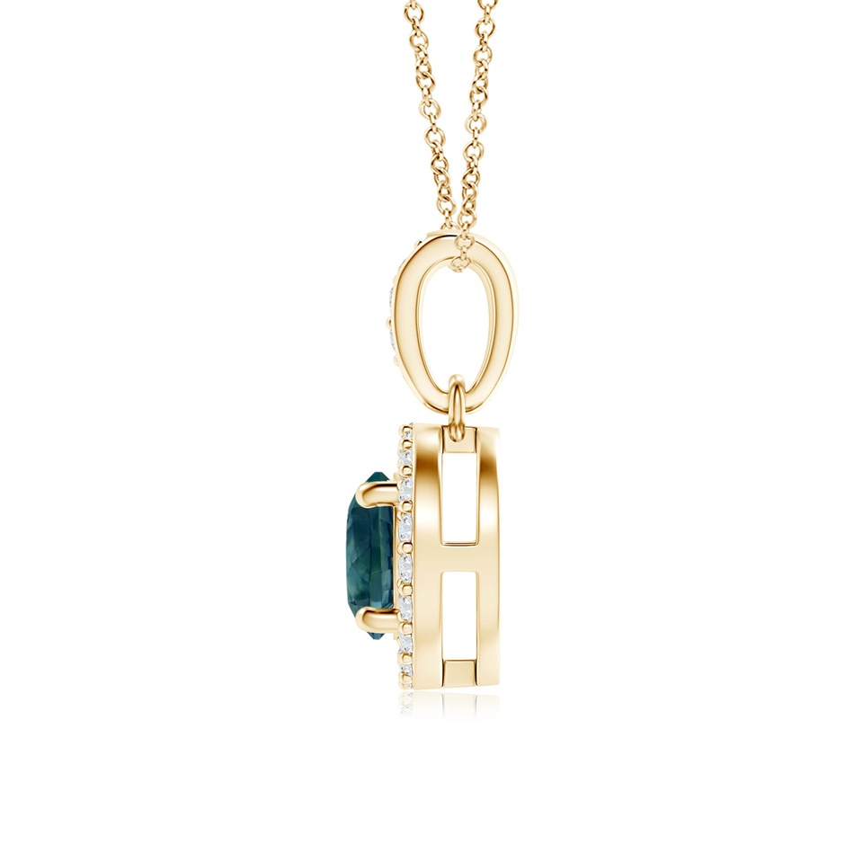 5mm AAA Floating Teal Montana Sapphire Pendant with Diamond Halo in 18K Yellow Gold side 199