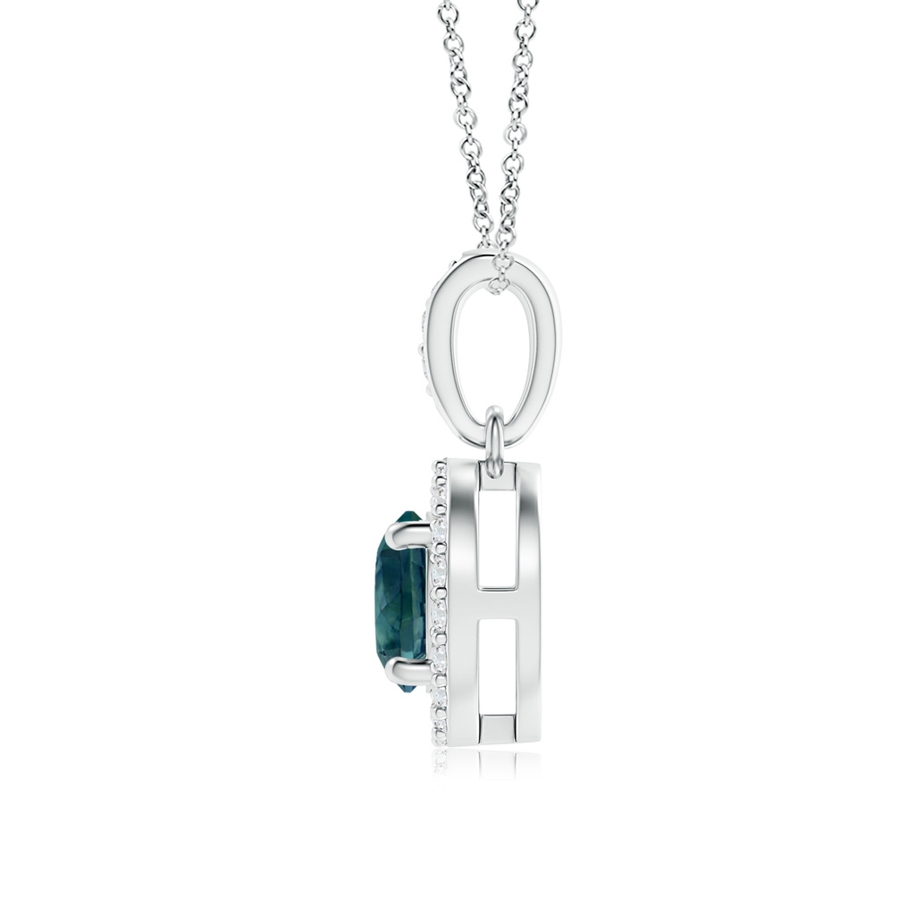 5mm AAA Floating Teal Montana Sapphire Pendant with Diamond Halo in P950 Platinum - side 199