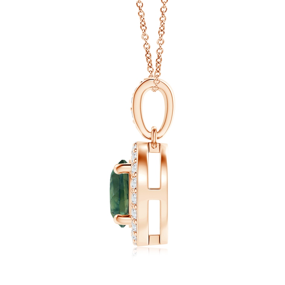 6mm AA Floating Teal Montana Sapphire Pendant with Diamond Halo in Rose Gold side 199