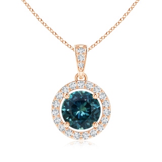 6mm AAA Floating Teal Montana Sapphire Pendant with Diamond Halo in Rose Gold