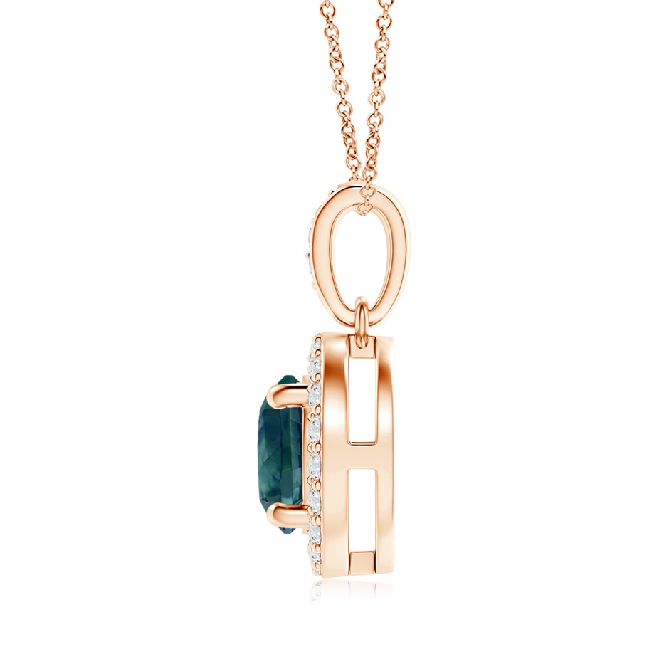 6mm AAA Floating Teal Montana Sapphire Pendant with Diamond Halo in Rose Gold side 199