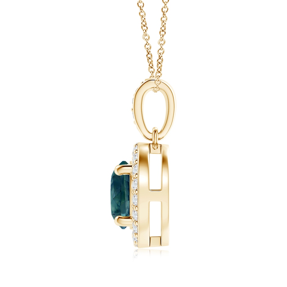 6mm AAA Floating Teal Montana Sapphire Pendant with Diamond Halo in Yellow Gold side 199