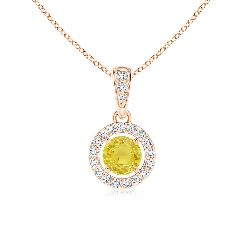 4mm A Floating Yellow Sapphire Pendant with Diamond Halo in Rose Gold 