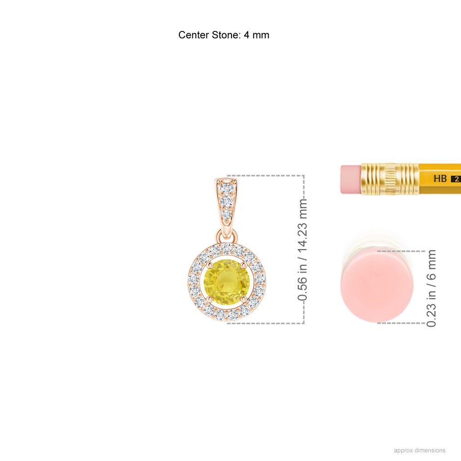 4mm A Floating Yellow Sapphire Pendant with Diamond Halo in Rose Gold ruler