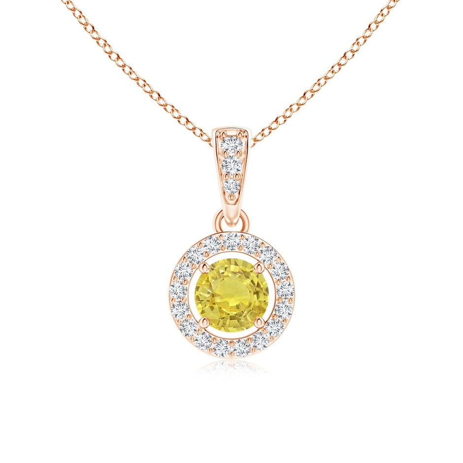 4mm AA Floating Yellow Sapphire Pendant with Diamond Halo in Rose Gold 