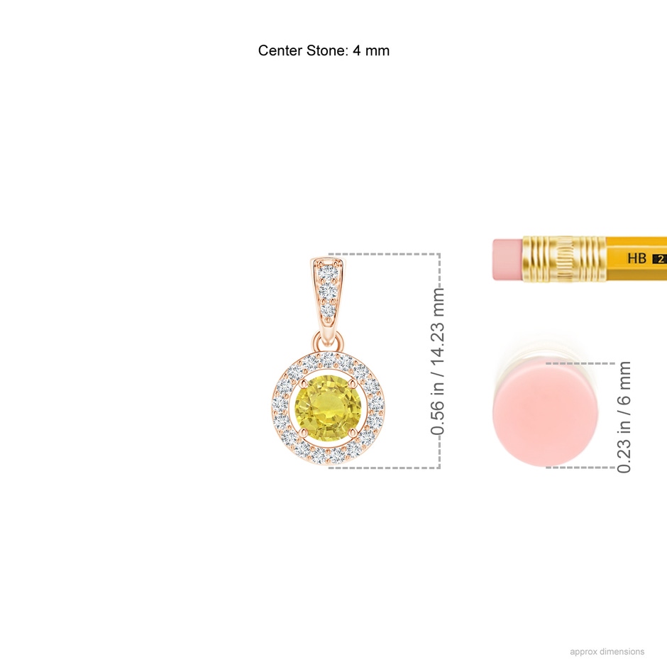 4mm AA Floating Yellow Sapphire Pendant with Diamond Halo in Rose Gold ruler