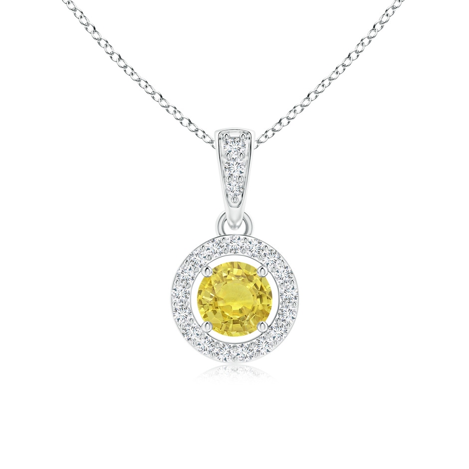 4mm AA Floating Yellow Sapphire Pendant with Diamond Halo in White Gold 