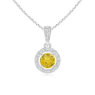 4mm AAA Floating Yellow Sapphire Pendant with Diamond Halo in P950 Platinum