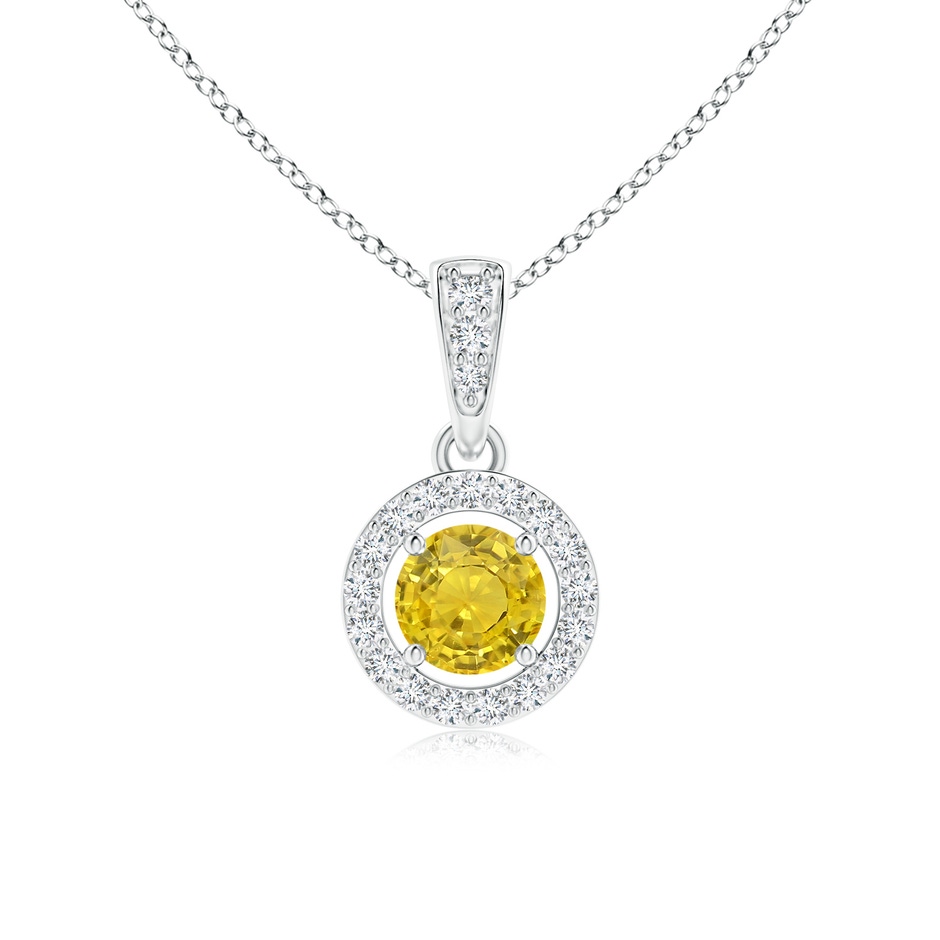 4mm AAA Floating Yellow Sapphire Pendant with Diamond Halo in P950 Platinum 