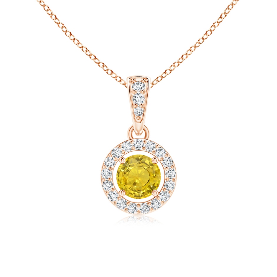 4mm AAA Floating Yellow Sapphire Pendant with Diamond Halo in Rose Gold 