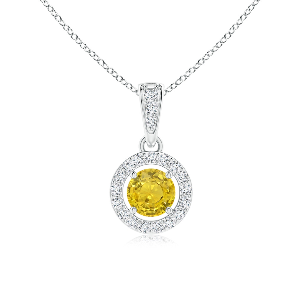 4mm AAA Floating Yellow Sapphire Pendant with Diamond Halo in White Gold 