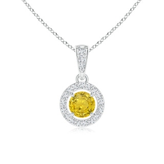 4mm AAA Floating Yellow Sapphire Pendant with Diamond Halo in White Gold