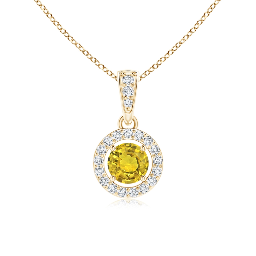 4mm AAAA Floating Yellow Sapphire Pendant with Diamond Halo in 18K Yellow Gold