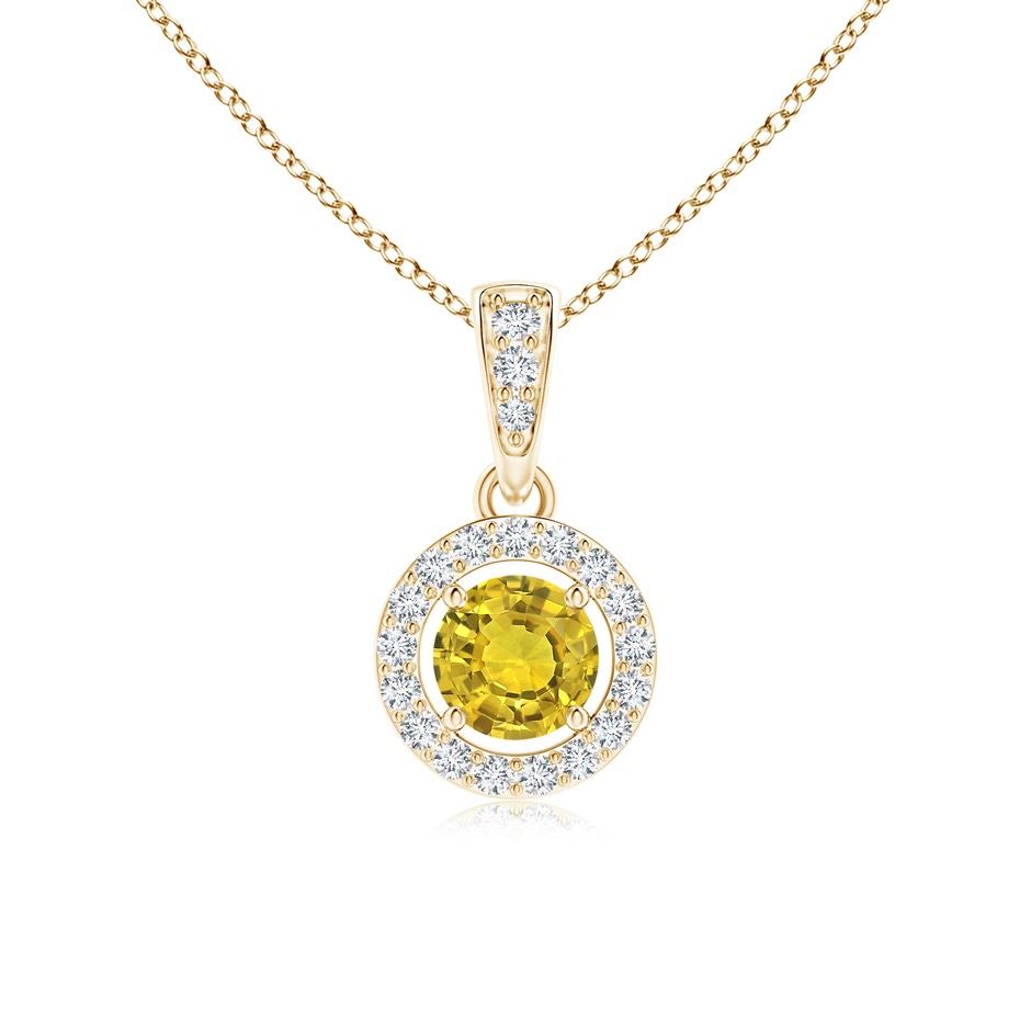 4mm AAAA Floating Yellow Sapphire Pendant with Diamond Halo in 18K Yellow Gold 