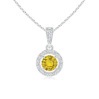 4mm AAAA Floating Yellow Sapphire Pendant with Diamond Halo in P950 Platinum