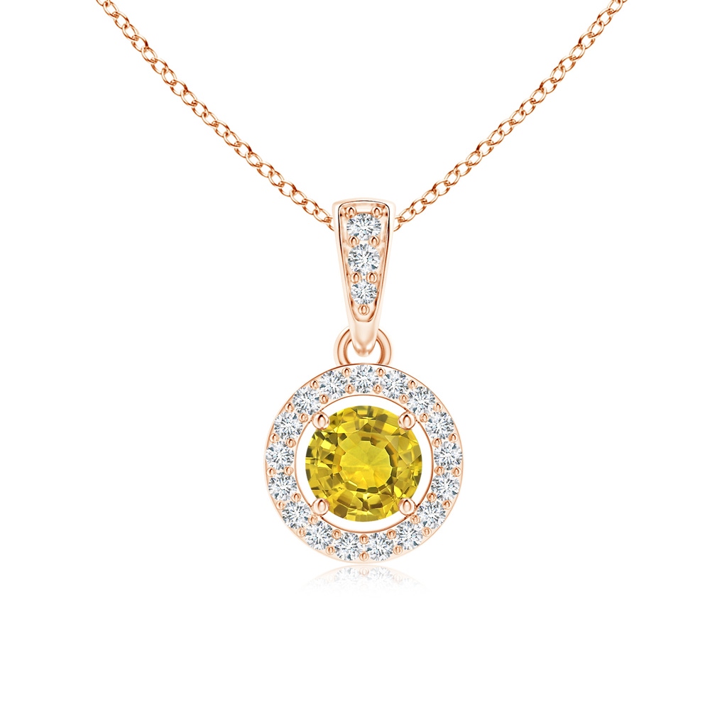 4mm AAAA Floating Yellow Sapphire Pendant with Diamond Halo in Rose Gold