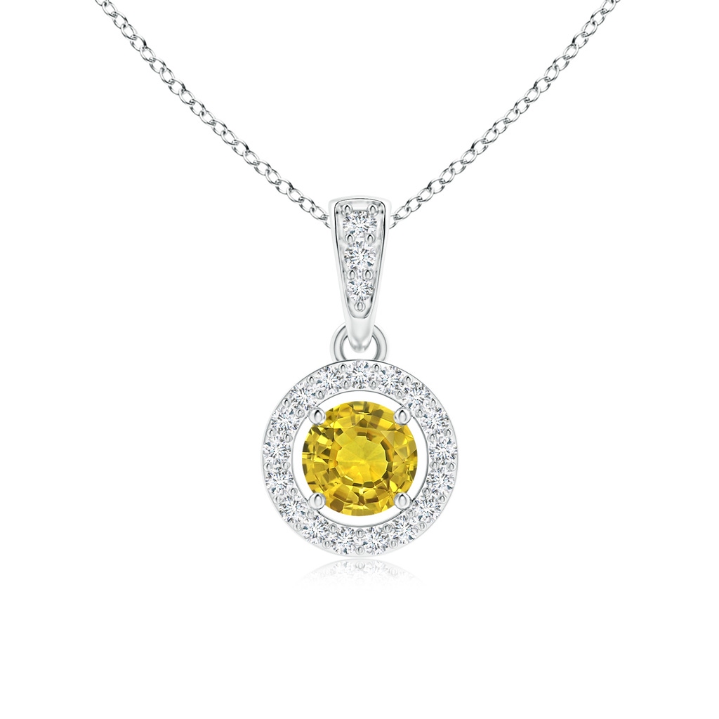 4mm AAAA Floating Yellow Sapphire Pendant with Diamond Halo in White Gold