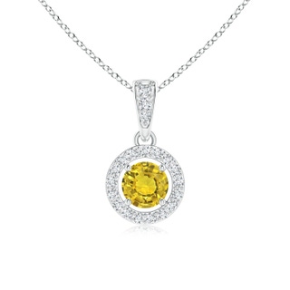 4mm AAAA Floating Yellow Sapphire Pendant with Diamond Halo in White Gold
