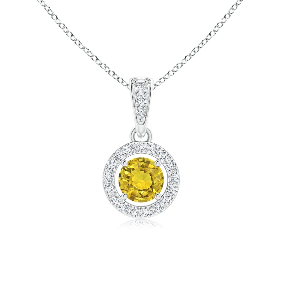4mm AAAA Floating Yellow Sapphire Pendant with Diamond Halo in White Gold 