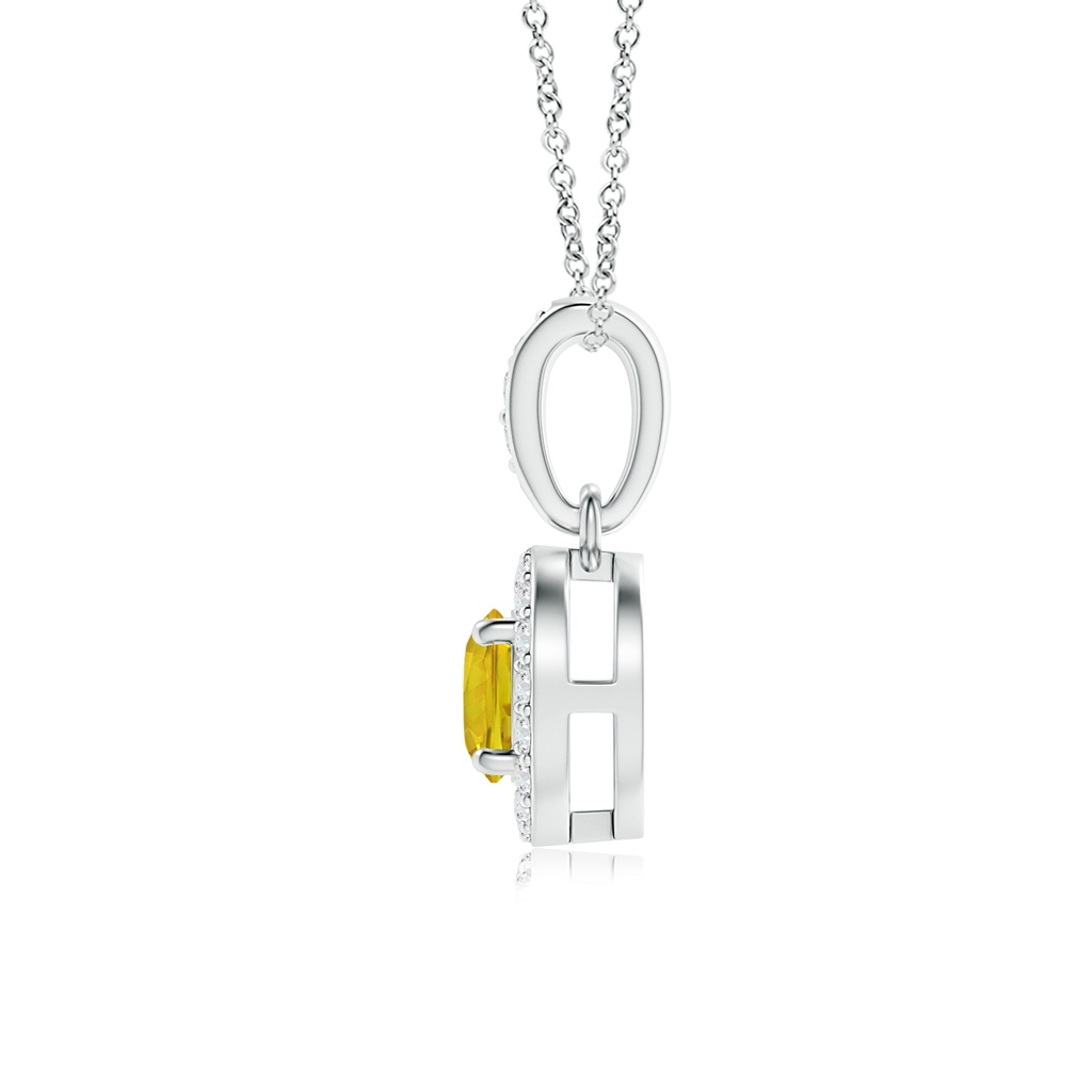 4mm AAAA Floating Yellow Sapphire Pendant with Diamond Halo in White Gold Side 1