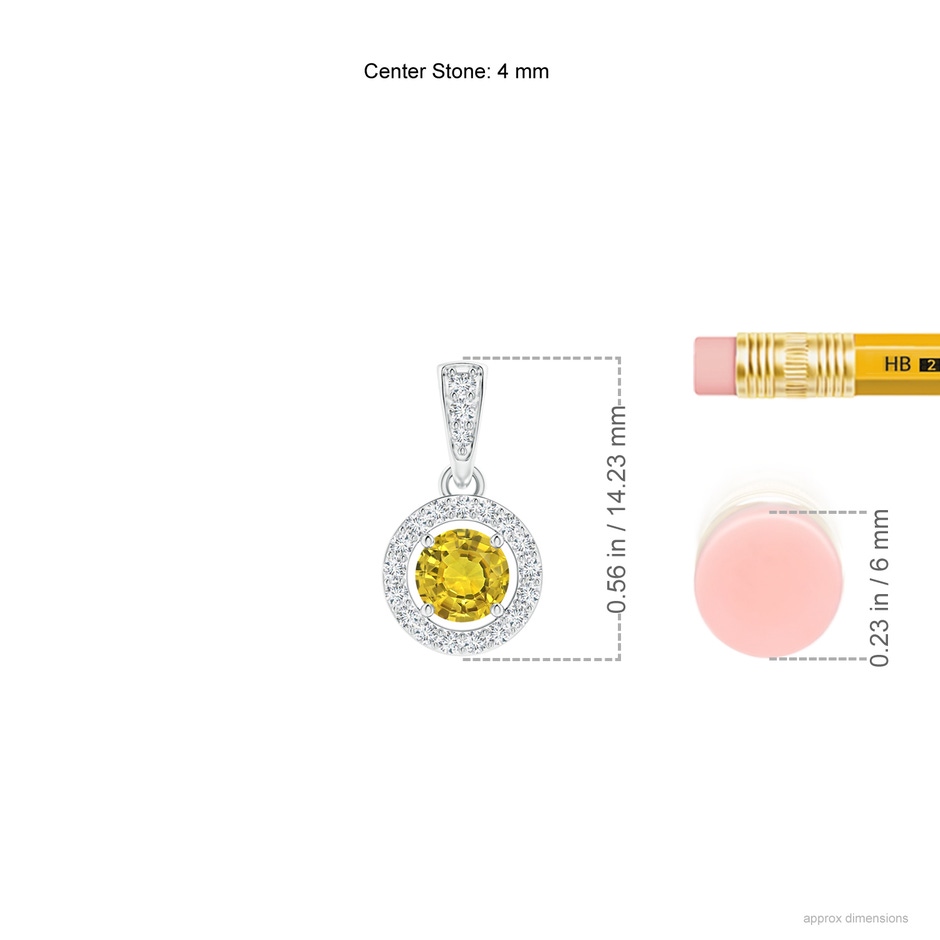 4mm AAAA Floating Yellow Sapphire Pendant with Diamond Halo in White Gold ruler