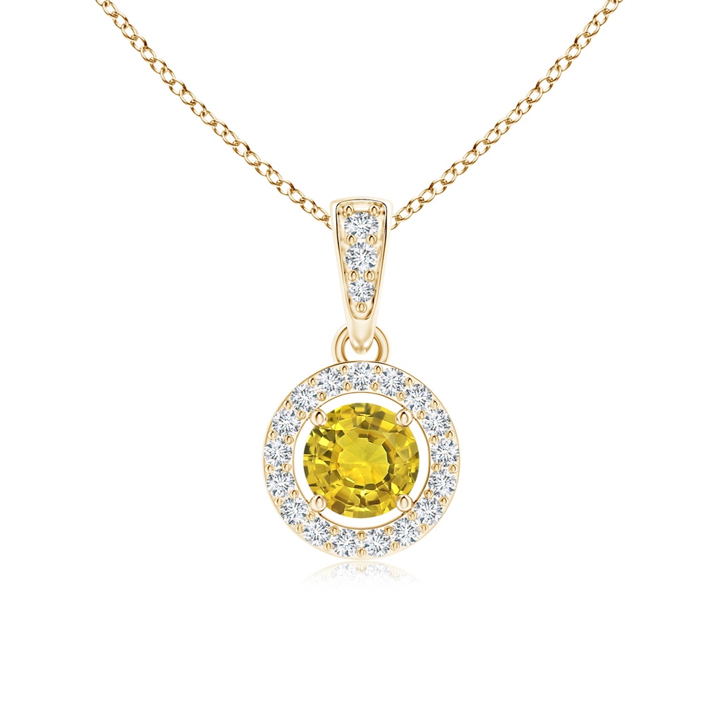 4mm AAAA Floating Yellow Sapphire Pendant with Diamond Halo in Yellow Gold