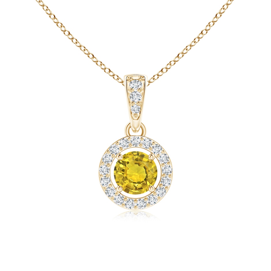 4mm AAAA Floating Yellow Sapphire Pendant with Diamond Halo in Yellow Gold 