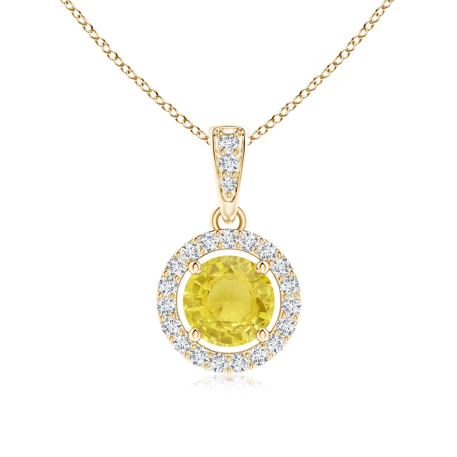 5mm A Floating Yellow Sapphire Pendant with Diamond Halo in Yellow Gold 